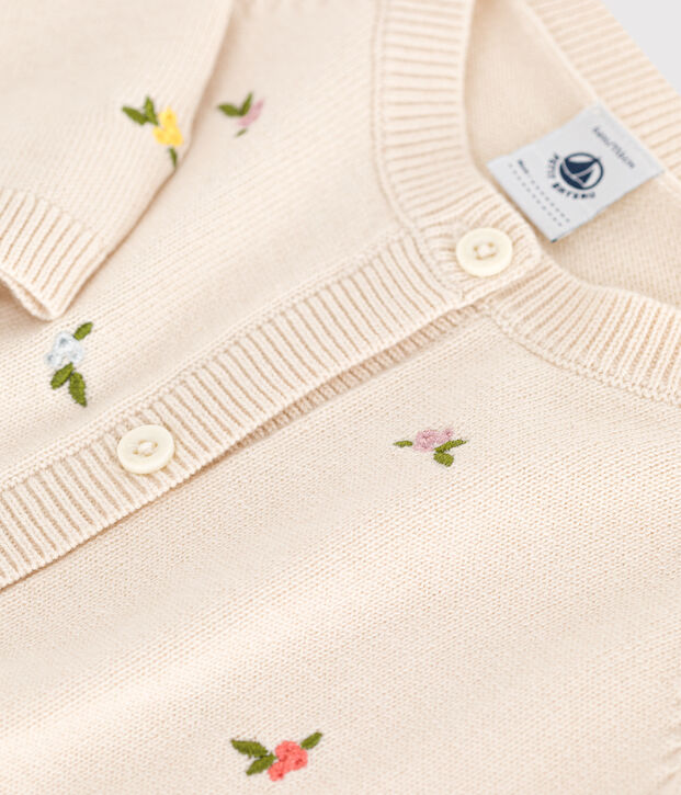 C&aacute;rdigan infantil de lana y algod&oacute;n con estampados bordados crudo/multicolor