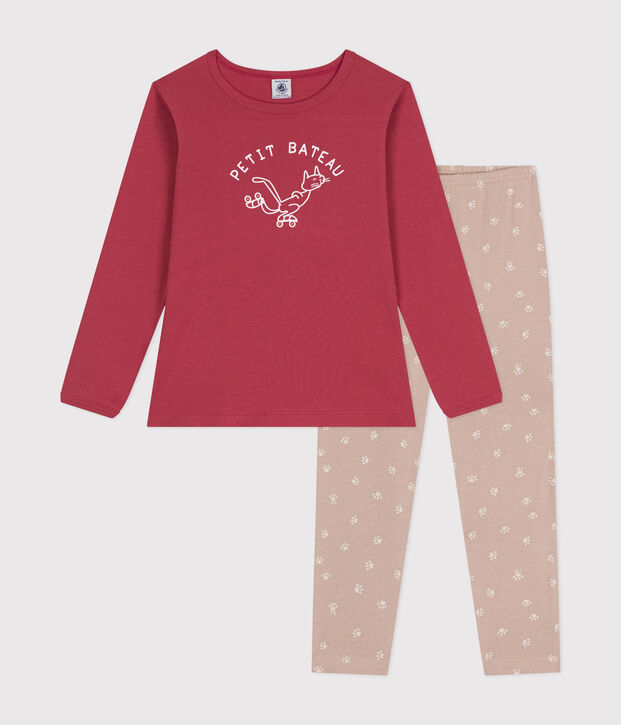 Pijama de ni&ntilde;o de manga larga de algod&oacute;n rosa/multicolor