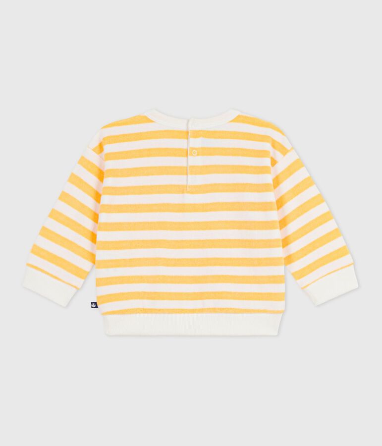Sudadera de algod&oacute;n a rayas con capucha para beb&eacute; amarillo/blanco