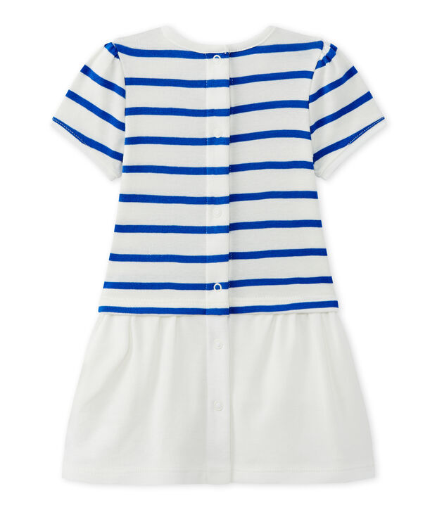 Vestido de beb&eacute; ni&ntilde;a con mangas cortas blanco/azul