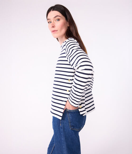 Marinera de algodón para mujer blanco MARSHMALLOW/azul SMOKING