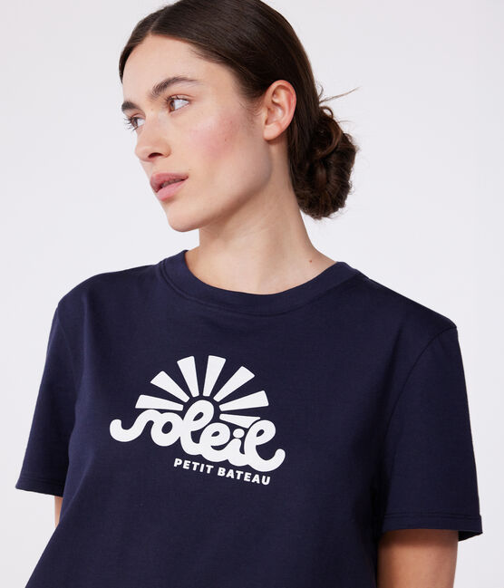 Camiseta Recta de algodón liso para mujer azul SMOKING