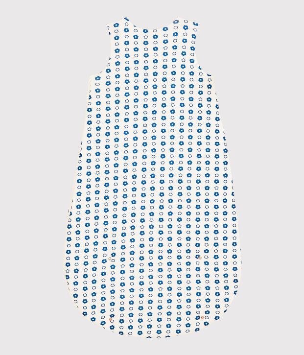Saco de beb&eacute; de flores azules de algod&oacute;n org&aacute;nico blanco/azul