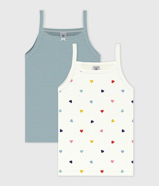 Juego de camisetas de tirantes infantiles de algod&oacute;n con estampado de corazones multicolor