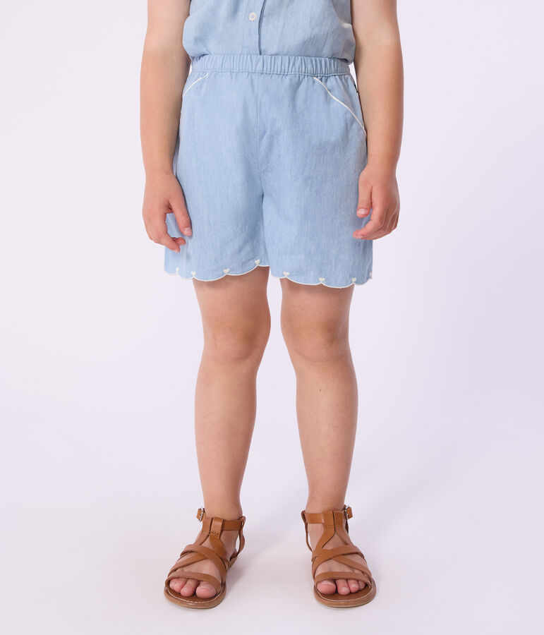 Shorts infantiles de algod&oacute;n liso azul BLEU CLAIR