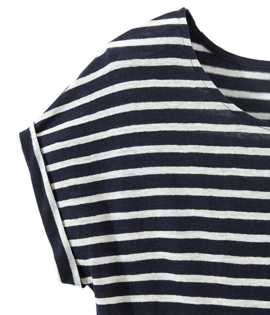 Camiseta de lino rayas para mujer azul SMOKING/blanco LAIT