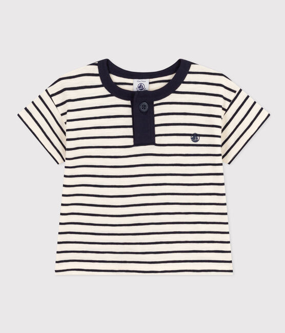 Camiseta de manga corta de punto flameado para bebé blanco AVALANCHE/azul SMOKING