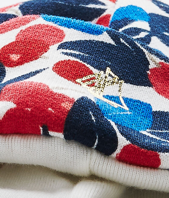 Gorrito bebé niña en muletón estampado blanco MARSHMALLOW/blanco MULTICO