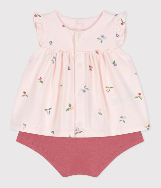 Conjunto de dos piezas de algodón con blusa con volante para recién nacido rosa FLEUR/blanco MULTICO