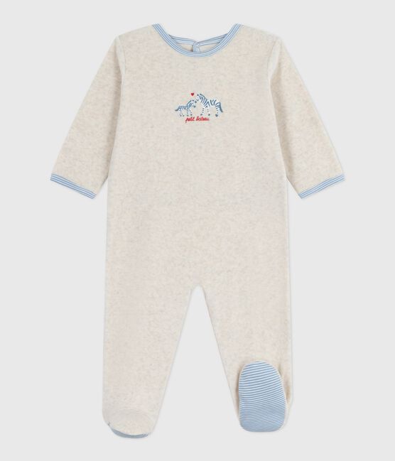 Pijama liso de terciopelo con abertura trasera para bebé beige MONTELIMAR CHINE