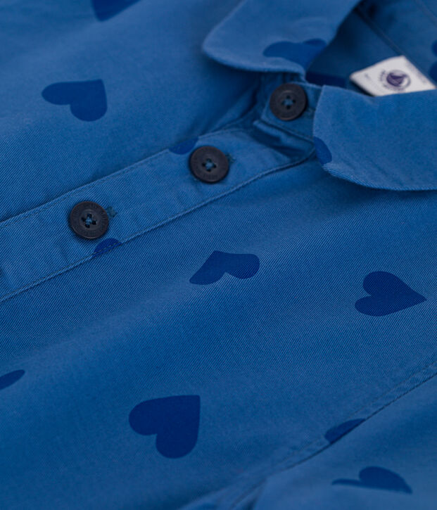 Vestido infantil de algod&oacute;n de manga corta con corazones azul/azul