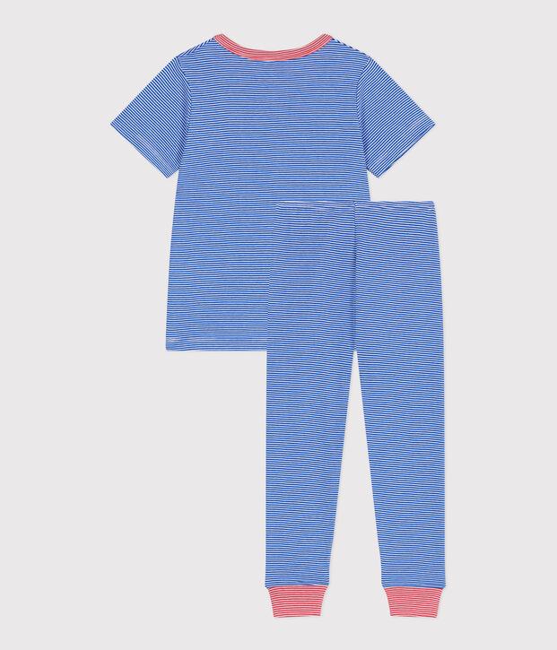 Pijama infantil de algod&oacute;n a rayas azul/blanco