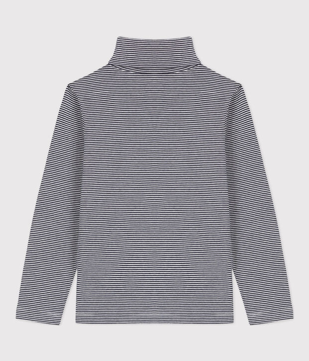 Prenda de cuello cisne a rayas de algod&oacute;n de ni&ntilde;a/ni&ntilde;o azul/blanco