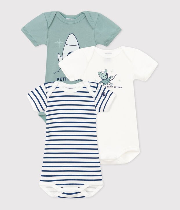 Juego de 3 bodis de algod&oacute;n de manga corta para beb&eacute; multicolor