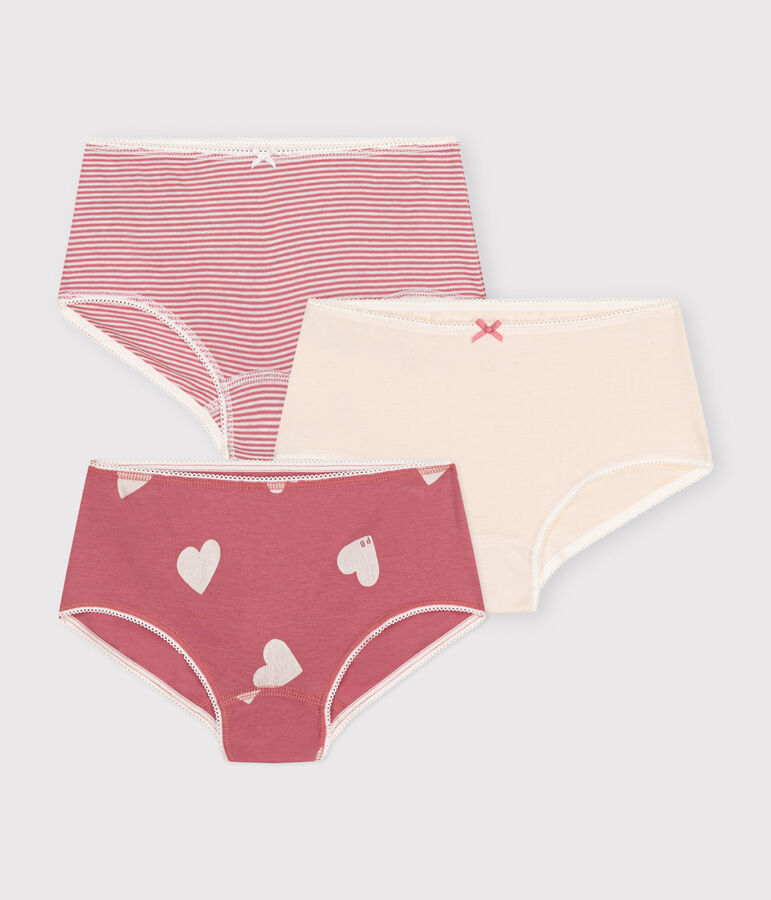 Juego de 3 culottes infantiles de algod&oacute;n con coraz&oacute;n multicolor
