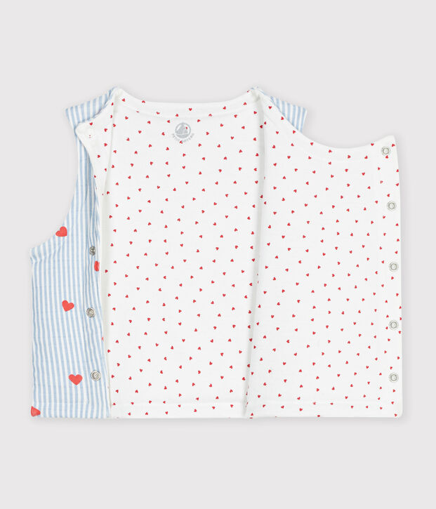 Chaleco reversible de algod&oacute;n con estampado de corazones para beb&eacute; blanco/multicolor