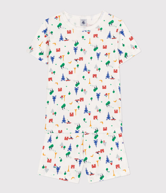 Pijama infantil corto de algodón con estampado de París blanco MARSHMALLOW/blanco MULTICO