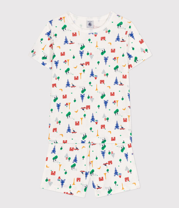 Pijama infantil corto de algod&oacute;n con estampado de Par&iacute;s blanco/multicolor