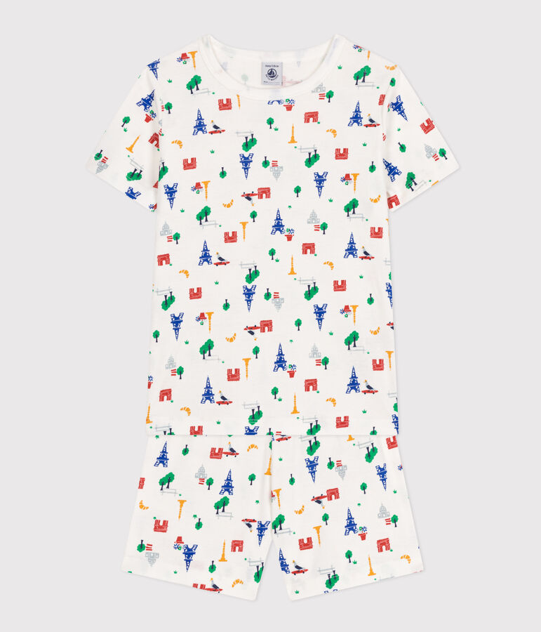 Pijama infantil corto de algod&oacute;n con estampado de Par&iacute;s blanco MARSHMALLOW/blanco MULTICO