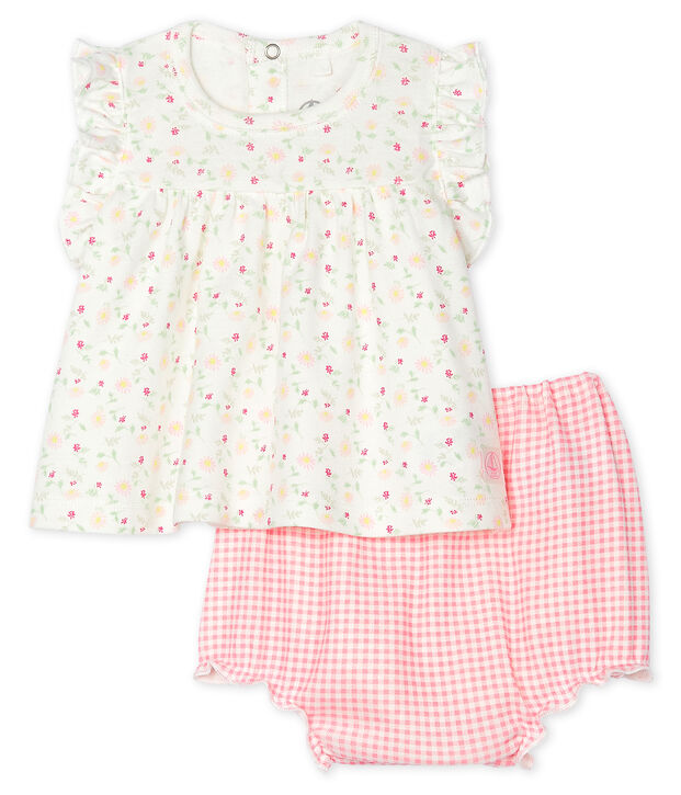 Conjunto 2 piezas para beb&eacute; ni&ntilde;a blanco/multicolor