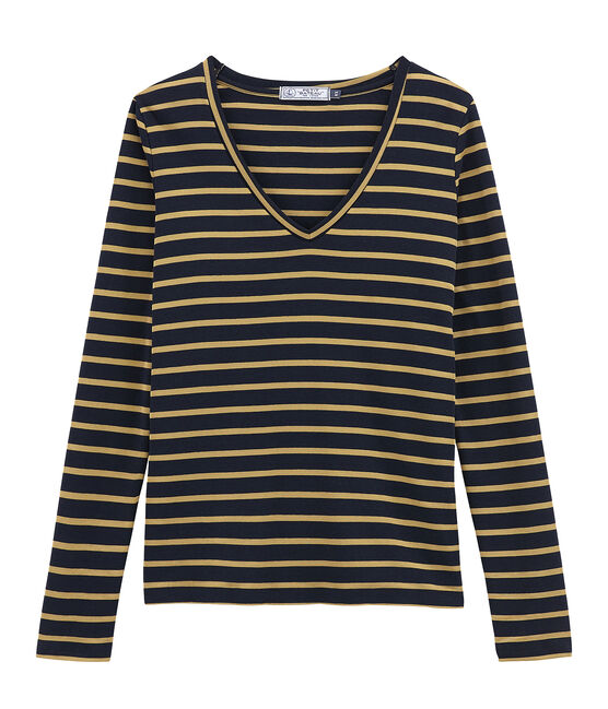 Camiseta de manga larga para mujer azul SMOKING/amarillo BRINDILLE SATIN
