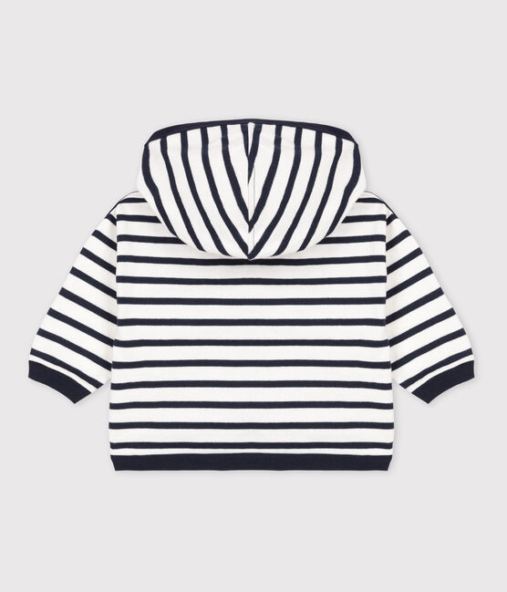 Sudadera de punto grueso con capucha y rayas marineras para bebé blanco MARSHMALLOW/azul SMOKING