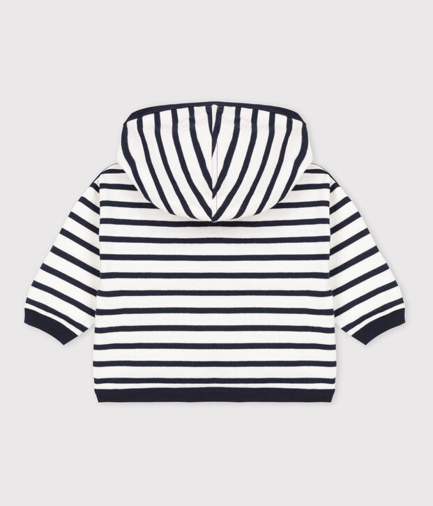 Sudadera de punto grueso con capucha y rayas marineras para beb&eacute; blanco/azul