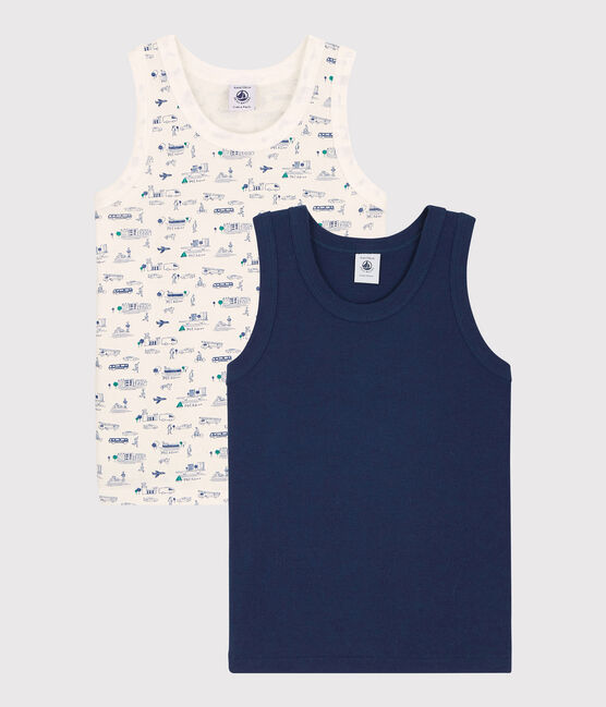 Juego de 2 camisetas de tirantes con estampado de transportes de niño de algodón variante 1