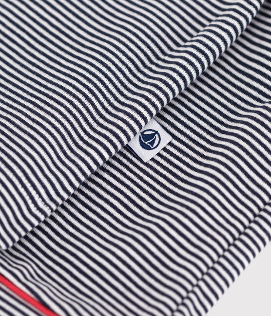 Pijama corto de algodón con botones y rayas para mujer azul SMOKING/blanco MARSHMALLOW