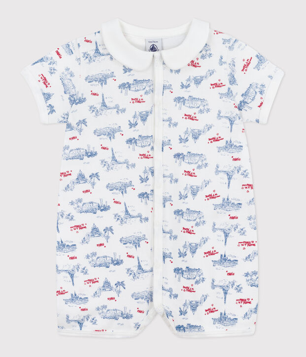 Mono corto de algod&oacute;n con cuello y estampado de Par&iacute;s para beb&eacute; blanco/multicolor