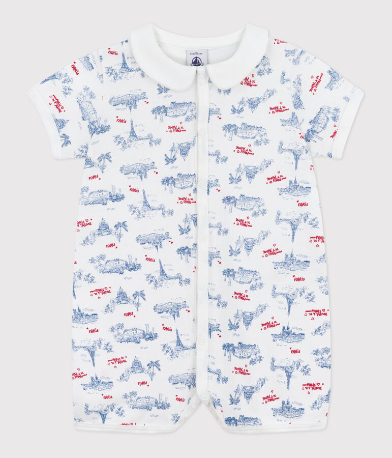 Mono corto de algod&oacute;n con cuello y estampado de Par&iacute;s para beb&eacute; blanco/multicolor