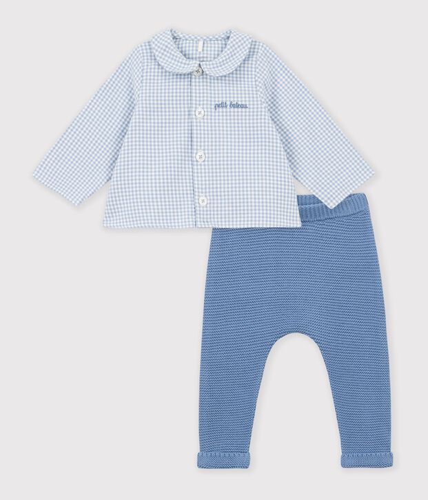 Conjunto para beb&eacute; de algod&oacute;n con bordado en el pecho y estampado vichy multicolor