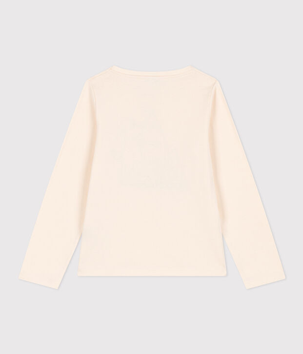 Camiseta de algod&oacute;n de manga larga de ni&ntilde;a crudo
