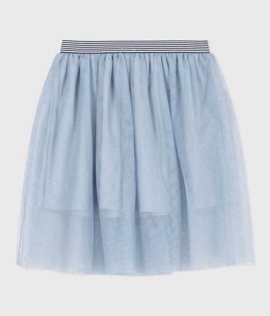 Falda infantil lisa de tul con lentejuelas azul CO2/ ARGENT