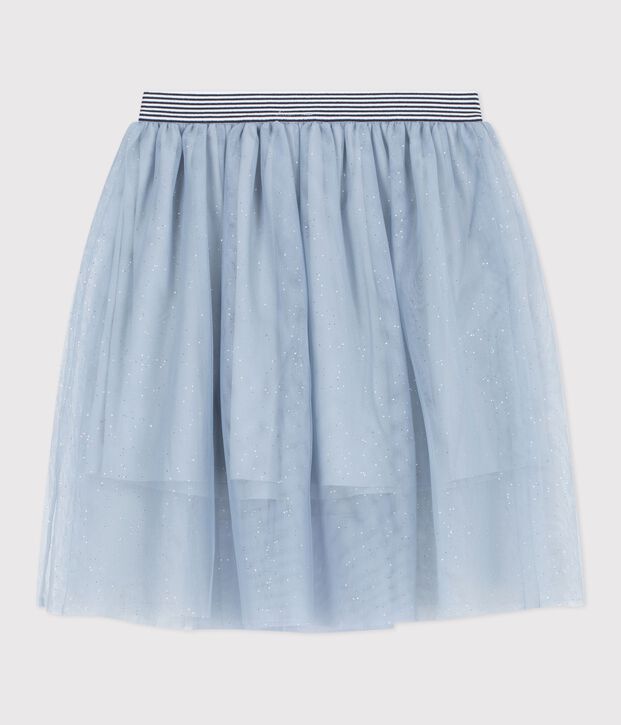 Falda infantil lisa de tul con lentejuelas azul/gris