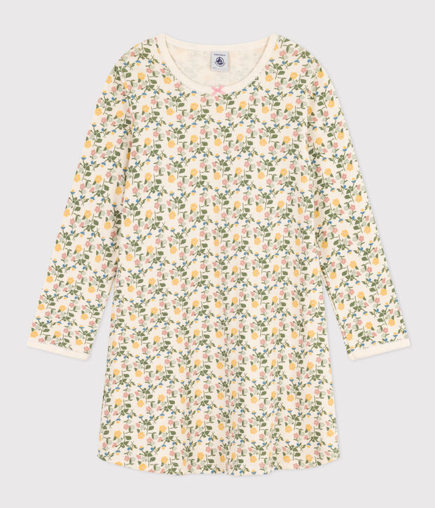 Camis&oacute;n de algod&oacute;n infantil con motivo de flores crudo/multicolor