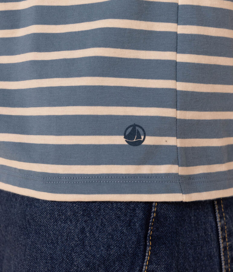 Camiseta LA RECTA de algod&oacute;n con cuello de pico para mujer azul/crudo