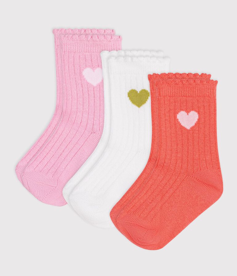3 pares de calcetines de algod&oacute;n con coraz&oacute;n para beb&eacute; multicolor