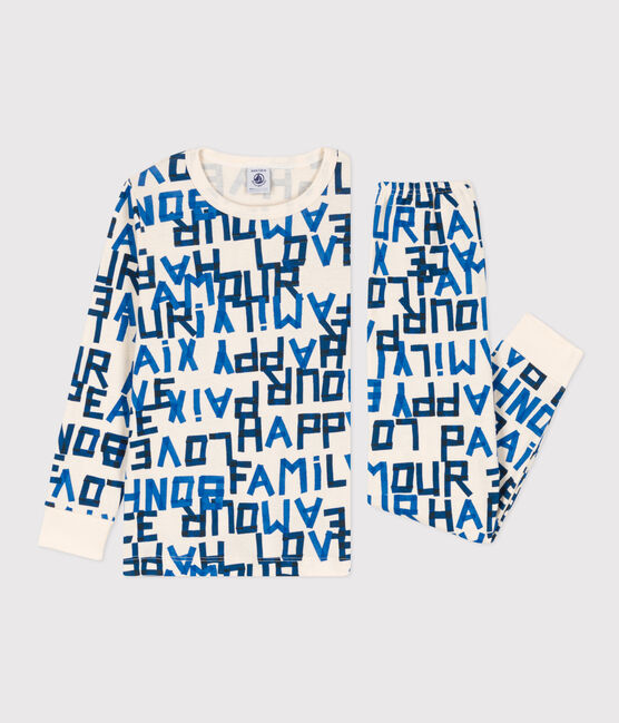 Pijama de algodón con palabras azules para niño/niña blanco AVALANCHE/ MULTICO