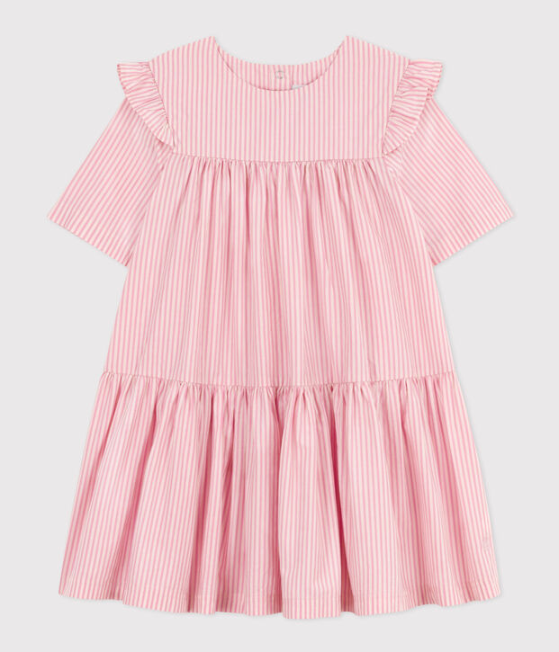 Vestido de manga corta de algod&oacute;n para ni&ntilde;a rosa/rosa