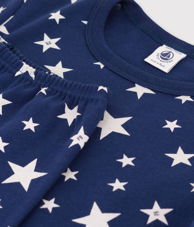 Pijama con estrellas de algod&oacute;n org&aacute;nico infantil unisex azul/blanco