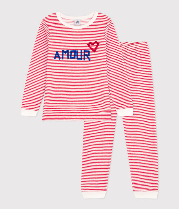 Pijama de terciopelo a rayas para ni&ntilde;o/ni&ntilde;a blanco/rojo
