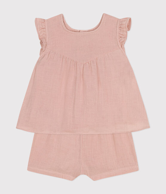 Conjunto de blusa y pantalón corto de gasa de algodón para bebé rosa SALINE