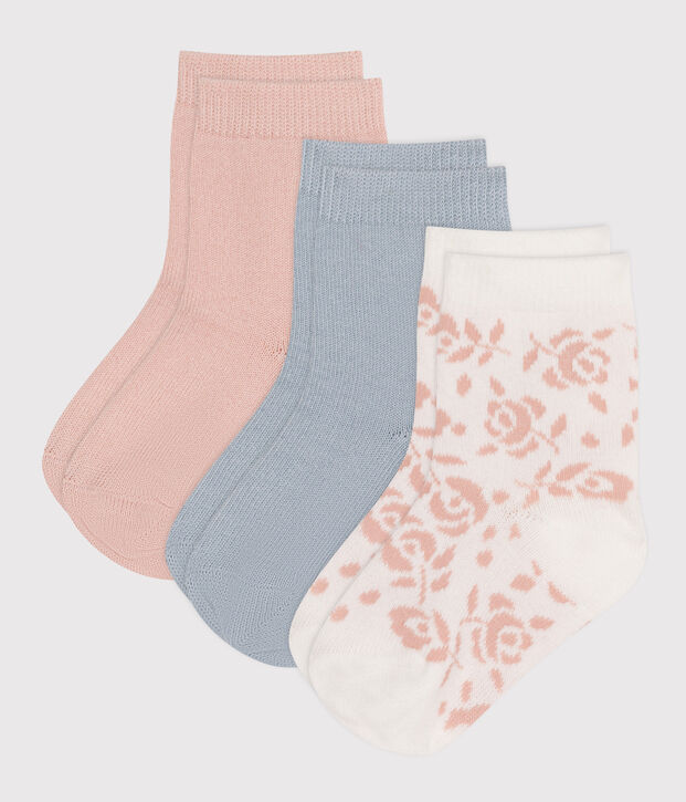 3 pares de calcetines de algod&oacute;n con flores para beb&eacute; multicolor