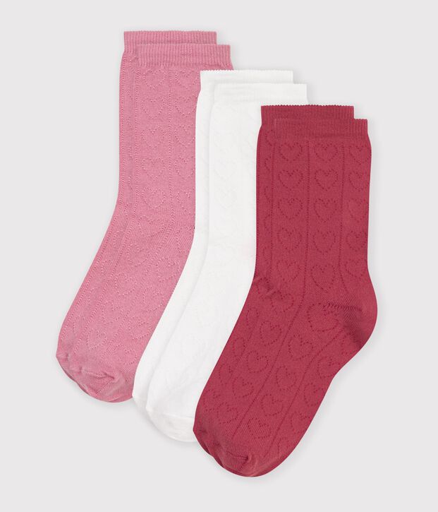 3 pares de calcetines infantiles de algod&oacute;n calado con corazones multicolor