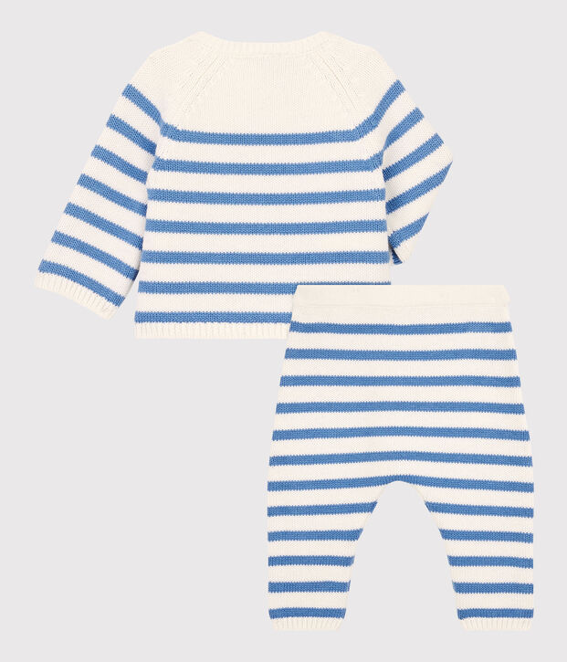 Conjunto de 2 prendas marineras de beb&eacute; de tejido de punto de lana y algod&oacute;n blanco/azul
