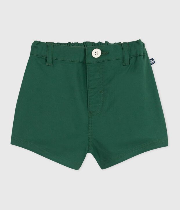 Shorts lisos de sarga de algod&oacute;n para beb&eacute; verde