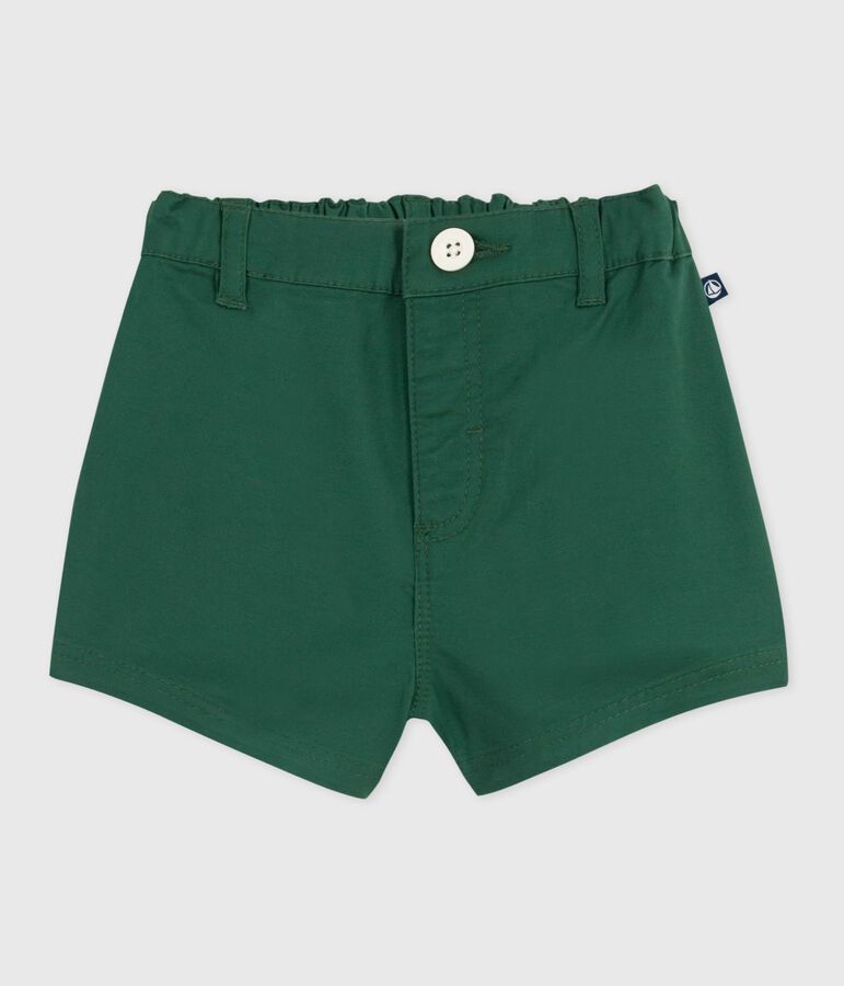 Shorts lisos de sarga de algod&oacute;n para beb&eacute; verde