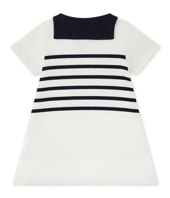 Vestido bebé niña en jersey grueso blanco MARSHMALLOW/azul SMOKING