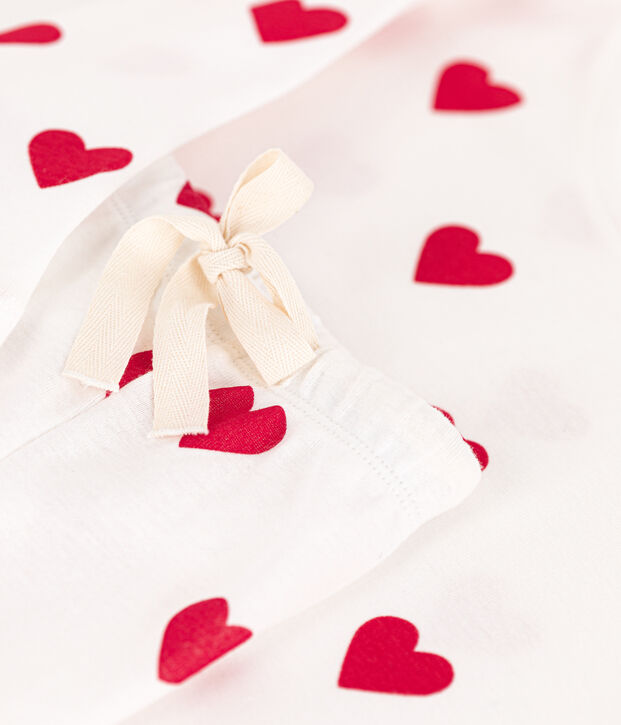 Pijama corto de algod&oacute;n con coraz&oacute;n para mujer blanco/rojo
